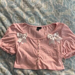 Shein Pink Cropped Top with White Bows